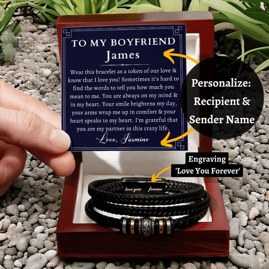[Almost Sold Out] Personalized To My Boyfriend Gift - Leather Men's Bracelet