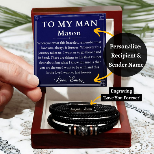 [Almost Sold Out] Personalized To My Man Gift - Leather Men's Bracelet