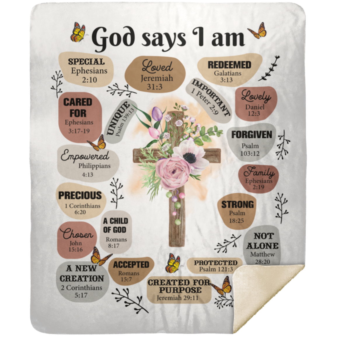 50% OFF SALE - God Says I Am - Cross - COZY FLEECE/PREMIUM SHERPA BLANKET