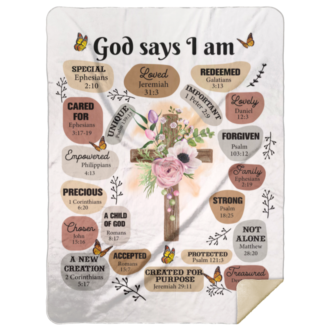 50% OFF SALE - God Says I Am - Cross - COZY FLEECE/PREMIUM SHERPA BLANKET