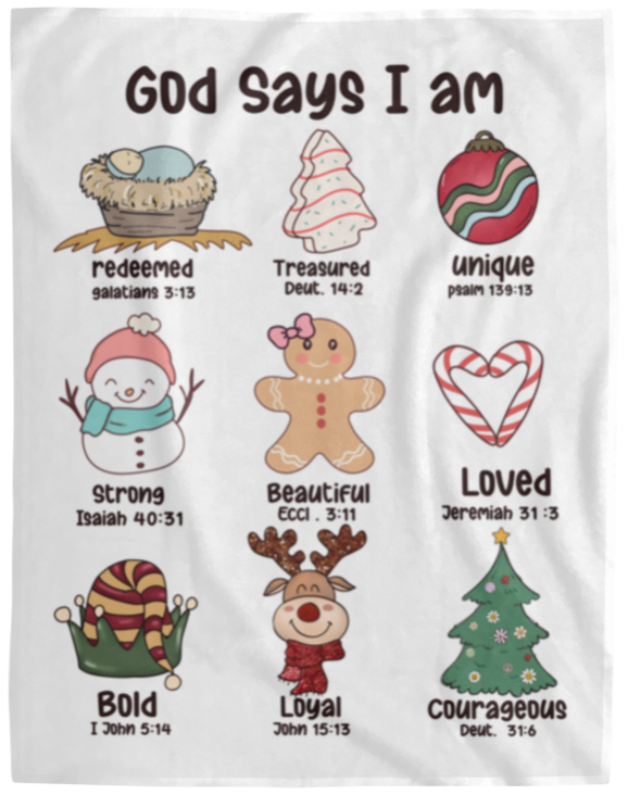 50% OFF SALE - GOD SAYS I AM CHRISTMAS ELEMENTS  - COZY FLEECE/PREMIUM SHERPA BLANKET