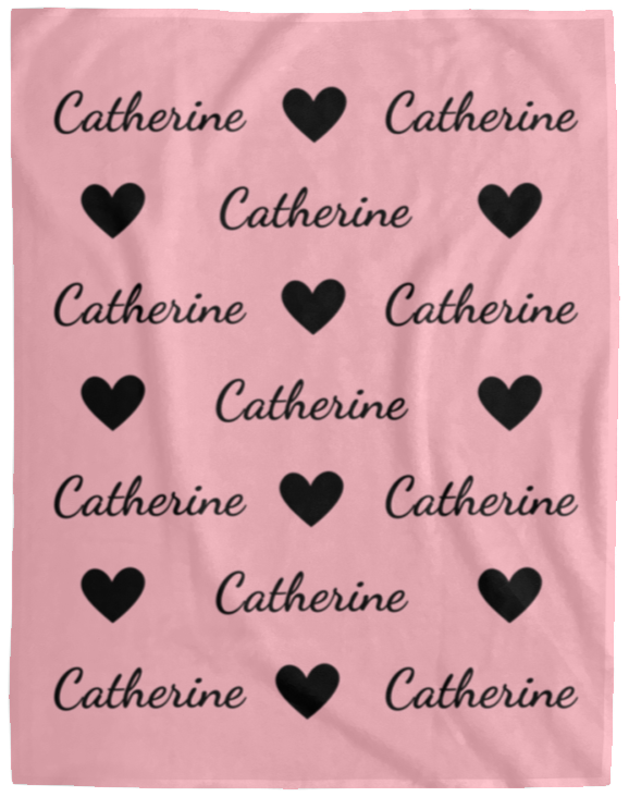 50% OFF SALE - LIGHT PINK BLACK HEARTS CATHERINE BLANKET - COZY FLEECE/PREMIUM SHERPA BLANKET