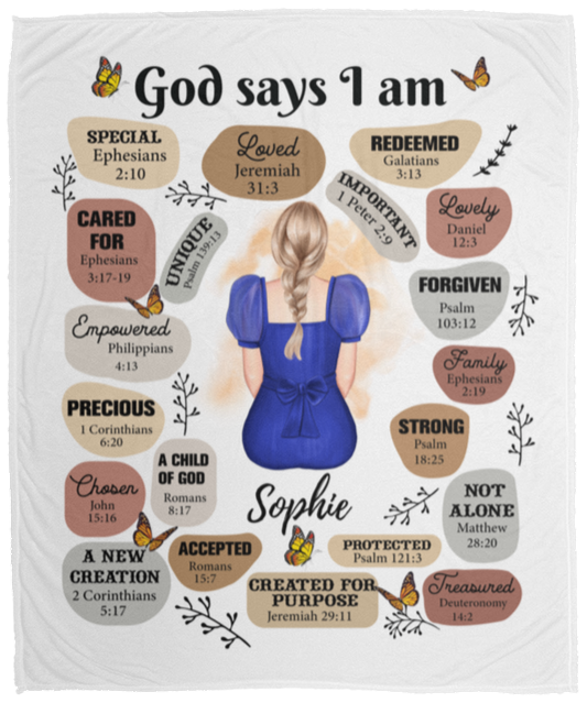 50% OFF SALE - Personalized New God Says I Am  - COZY FLEECE/PREMIUM SHERPA BLANKET