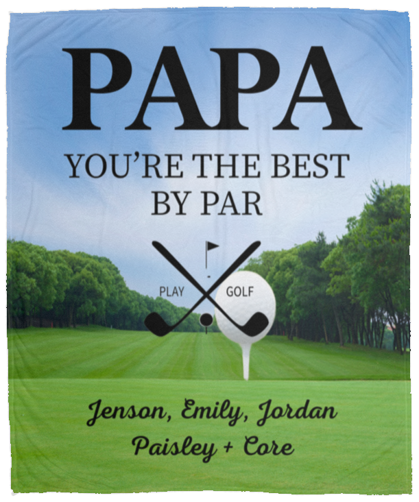 50% OFF SALE - PERSONALIZED PAPA GOLF GREEN AND BLUE - - COZY FLEECE/PREMIUM SHERPA BLANKET