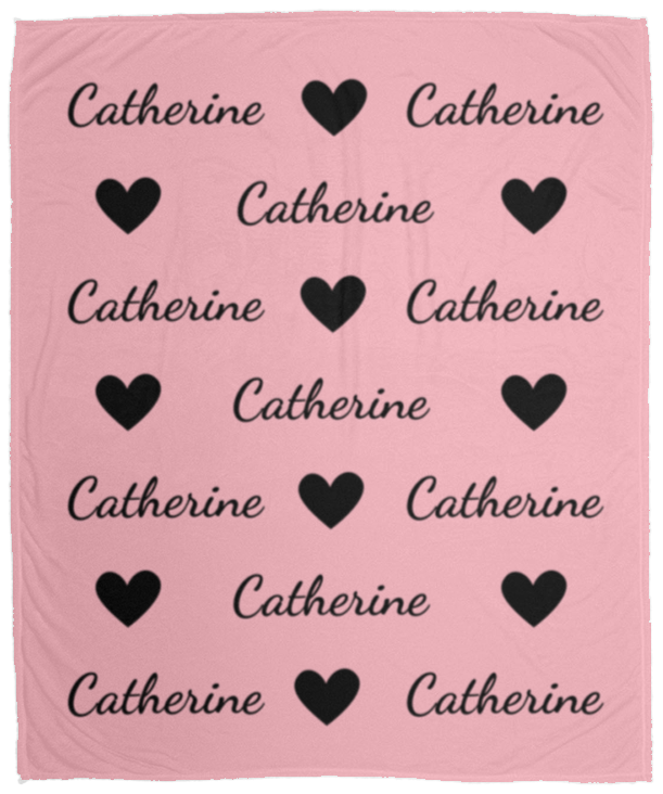 50% OFF SALE - LIGHT PINK BLACK HEARTS CATHERINE BLANKET - COZY FLEECE/PREMIUM SHERPA BLANKET