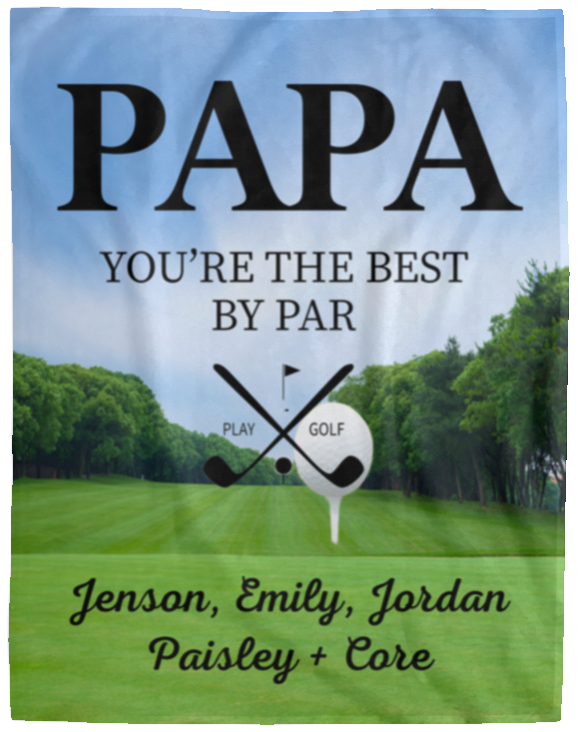 50% OFF SALE - PERSONALIZED PAPA GOLF GREEN AND BLUE - - COZY FLEECE/PREMIUM SHERPA BLANKET