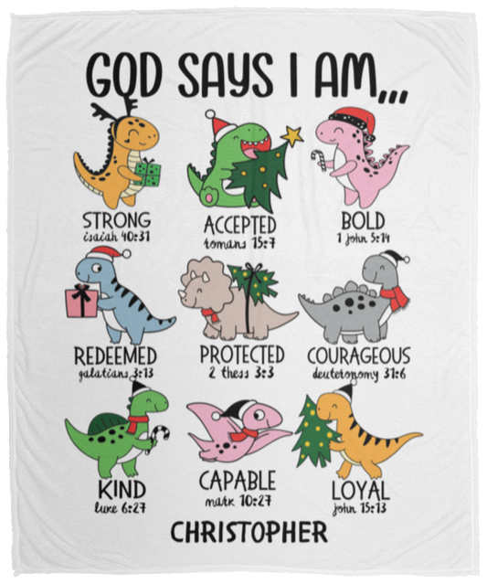 50% OFF SALE - PERSONALIZED GOD SAYS I AM DINOSAUR - COZY FLEECE/PREMIUM SHERPA BLANKET