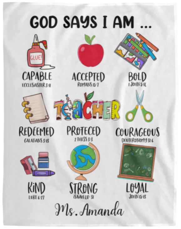 50% OFF SALE - TEACHER GOD SAYS I AM  - COZY FLEECE/PREMIUM SHERPA BLANKET