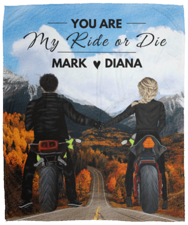 50% OFF SALE - PERSONALIZED RIDE OR DIE COUPLE BLANKET - COZY FLEECE/PREMIUM SHERPA BLANKET