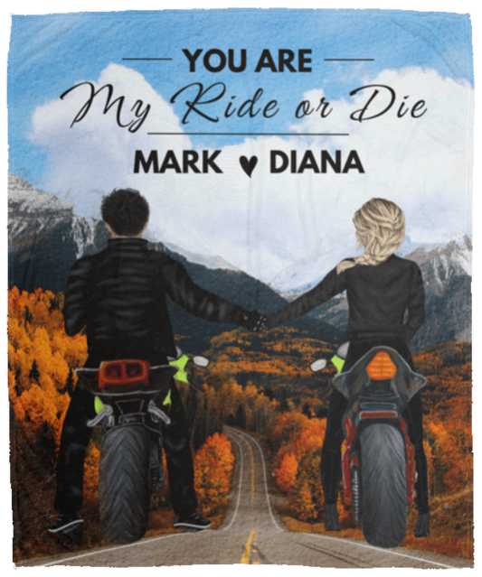 50% OFF SALE - PERSONALIZED RIDE OR DIE COUPLE BLANKET - COZY FLEECE/PREMIUM SHERPA BLANKET