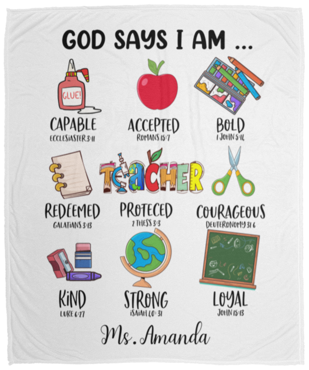 50% OFF SALE - TEACHER GOD SAYS I AM  - COZY FLEECE/PREMIUM SHERPA BLANKET