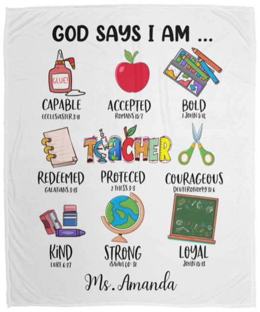 50% OFF SALE - TEACHER GOD SAYS I AM  - COZY FLEECE/PREMIUM SHERPA BLANKET