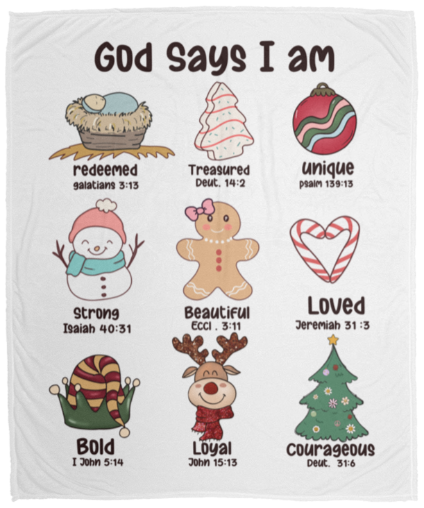 50% OFF SALE - GOD SAYS I AM CHRISTMAS ELEMENTS  - COZY FLEECE/PREMIUM SHERPA BLANKET