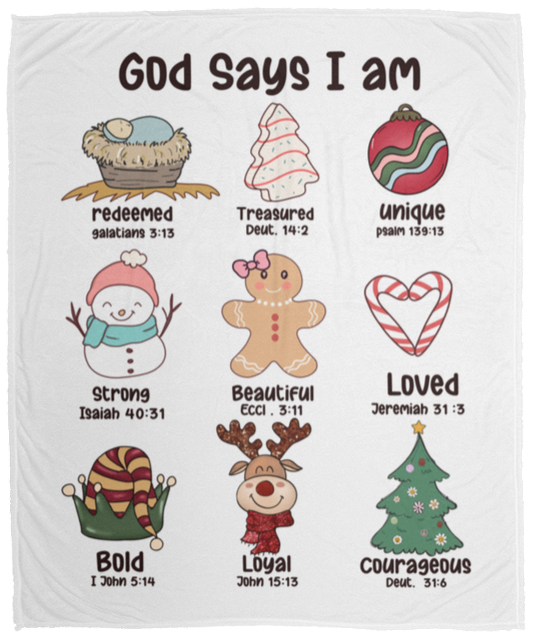 50% OFF SALE - GOD SAYS I AM CHRISTMAS ELEMENTS  - COZY FLEECE/PREMIUM SHERPA BLANKET