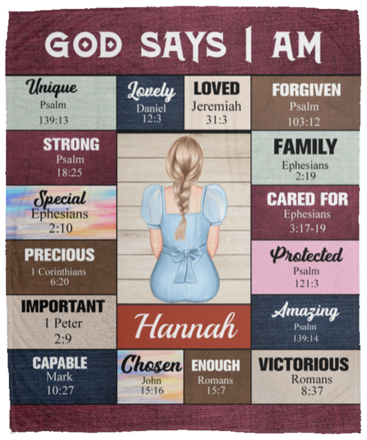 50% OFF SALE - Personalized Maroon God Says I Am - BLANKET - COZY FLEECE/PREMIUM SHERPA BLANKET