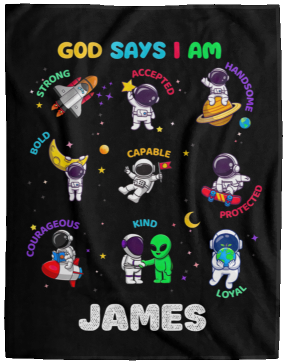 50% OFF SALE - GOD SAYS I AM SPACE BLANKET - COZY FLEECE/PREMIUM SHERPA BLANKET