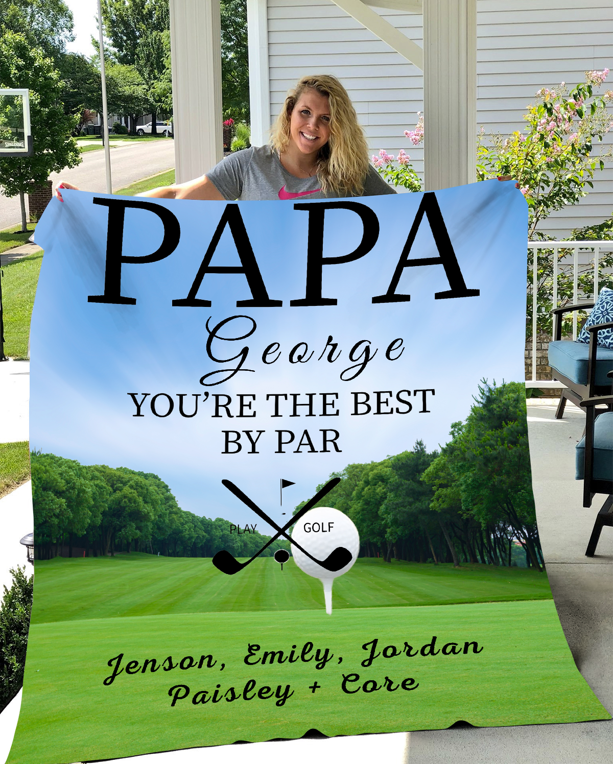 50% OFF SALE - PERSONALIZED PAPA GOLF GREEN AND BLUE - - COZY FLEECE/PREMIUM SHERPA BLANKET