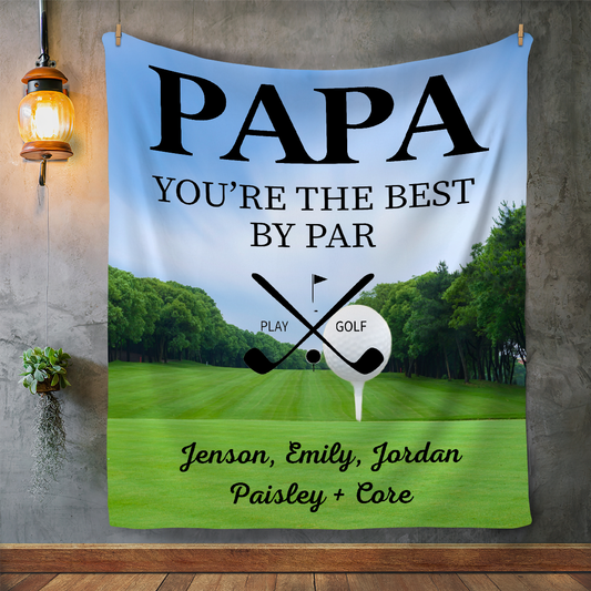 50% OFF SALE - PERSONALIZED PAPA GOLF GREEN AND BLUE - - COZY FLEECE/PREMIUM SHERPA BLANKET