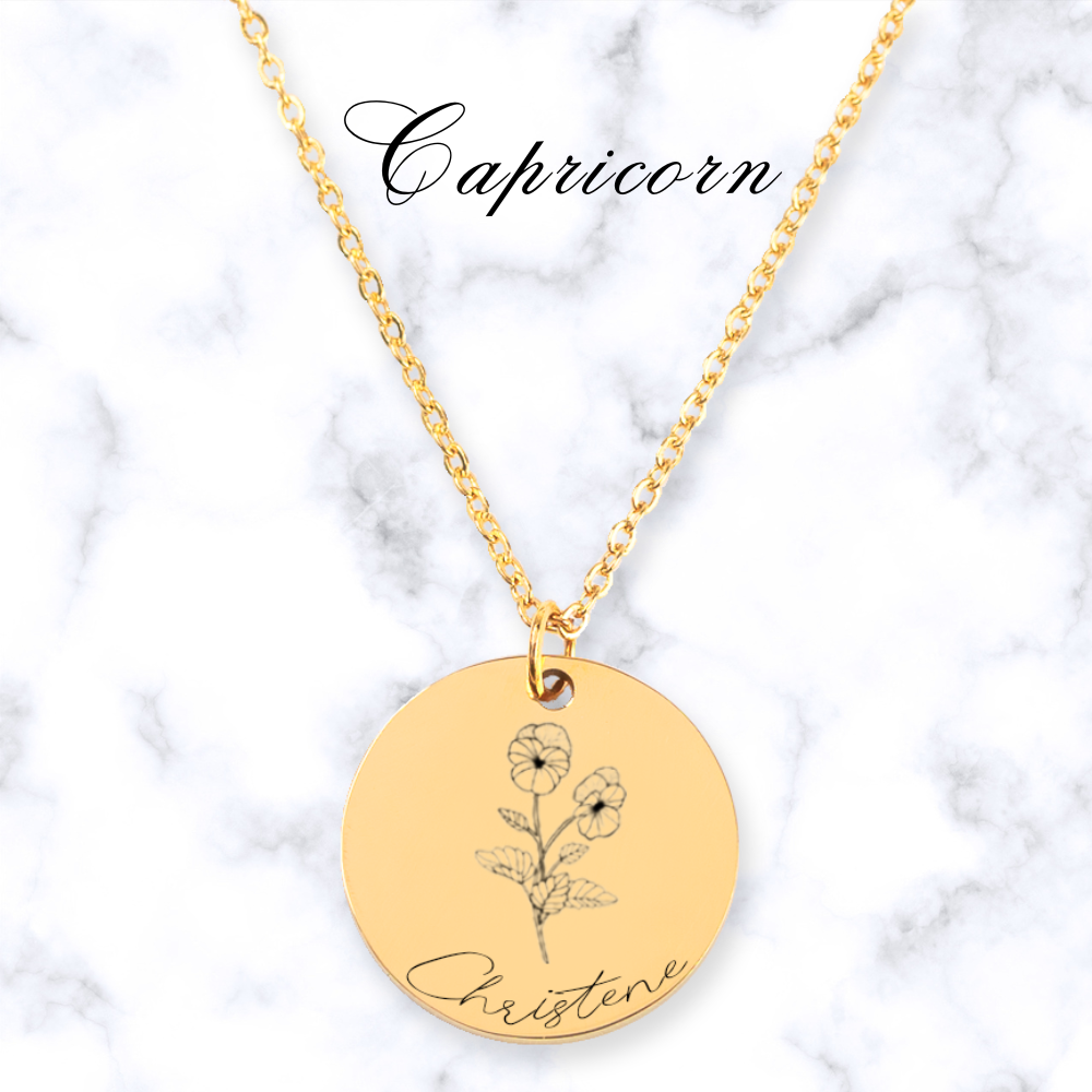 Almost Sold Out - Personalized Zodiac Flower Engraved Necklace