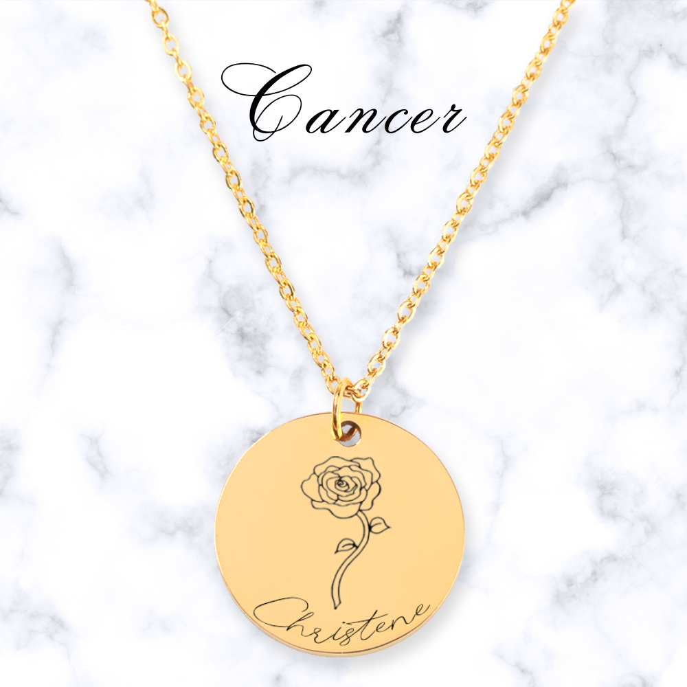 Almost Sold Out - Personalized Zodiac Flower Engraved Necklace