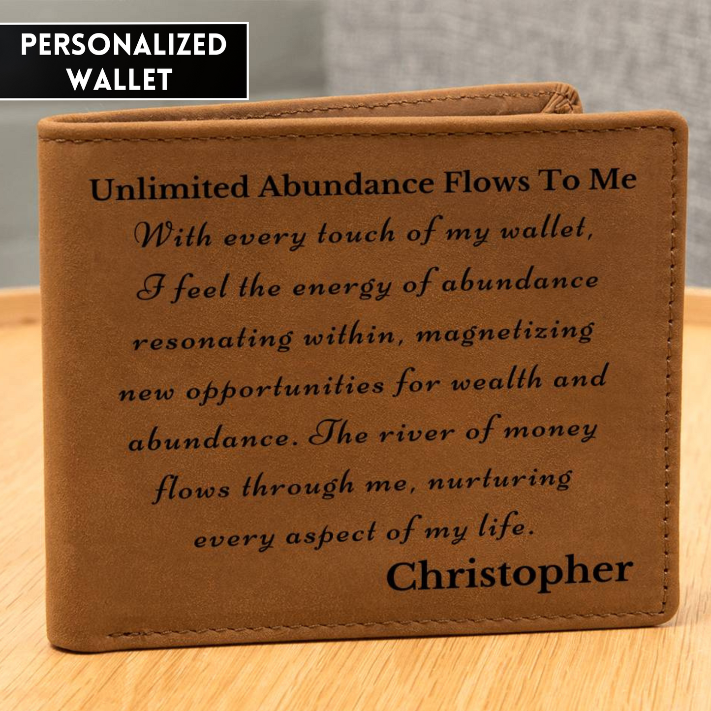 [Almost Sold Out] Personalized Unlimited Energy of Abundance Flows To Me - Gender Neutral Leather Wallet