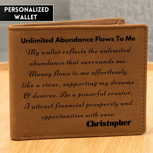 [Almost Sold Out] Personalized Unlimited Abundance Flows To Me - Gender Neutral Leather Wallet