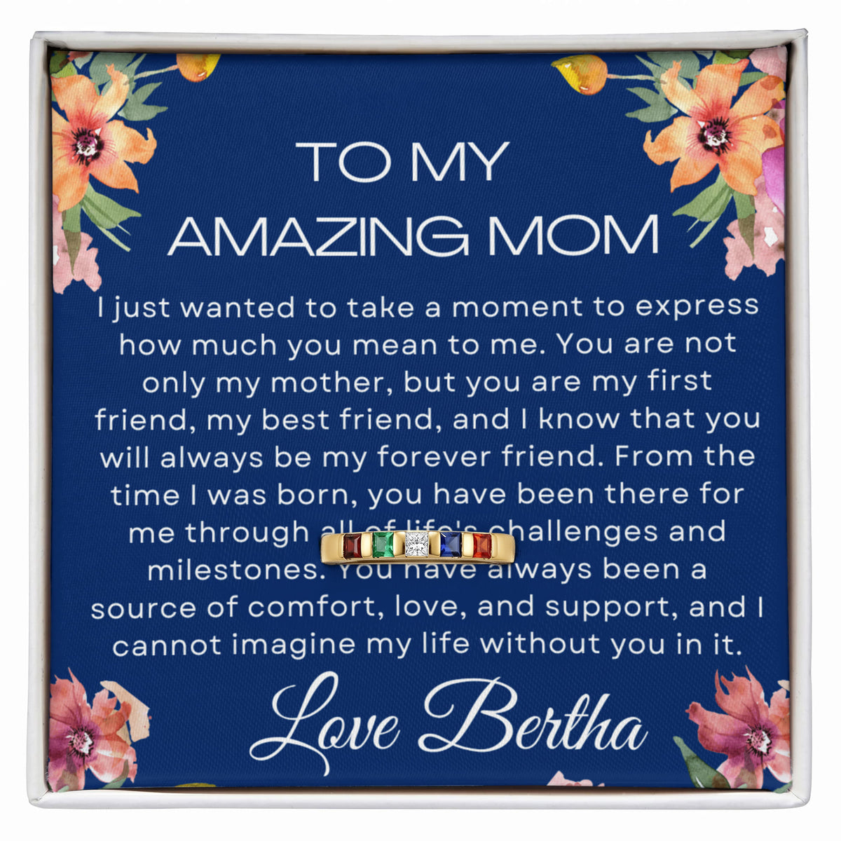 Amazing Mom  Gift From Daughter - Stackable Birthstone Ring