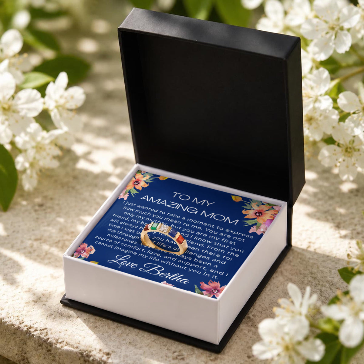 Amazing Mom  Gift From Daughter - Stackable Birthstone Ring
