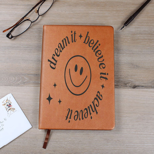 Almost Sold Out - Dream Believe Achieve Smiley Leather Journal