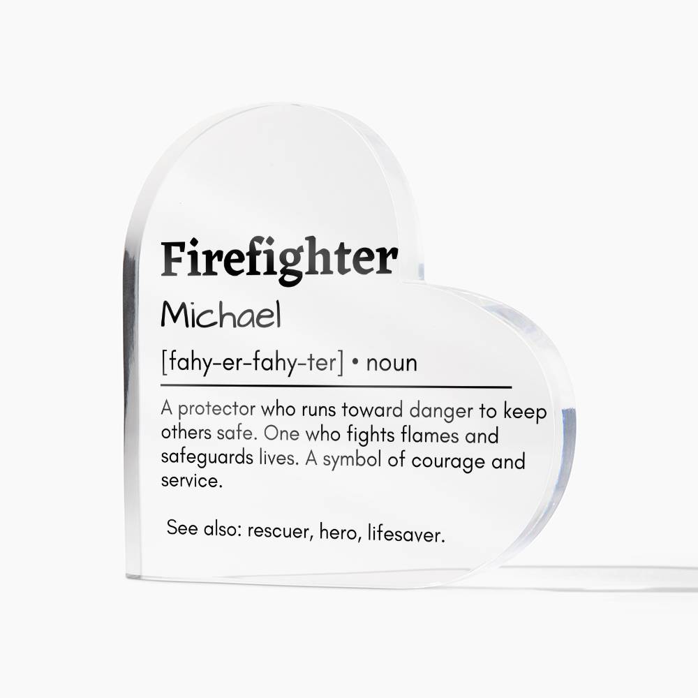 Personalized Firefighter Printed Heart Shaped Acrylic Plaque