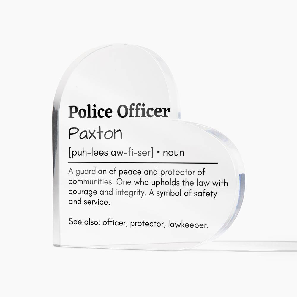 Personalized Police Officer Printed Heart Shaped Acrylic Plaque
