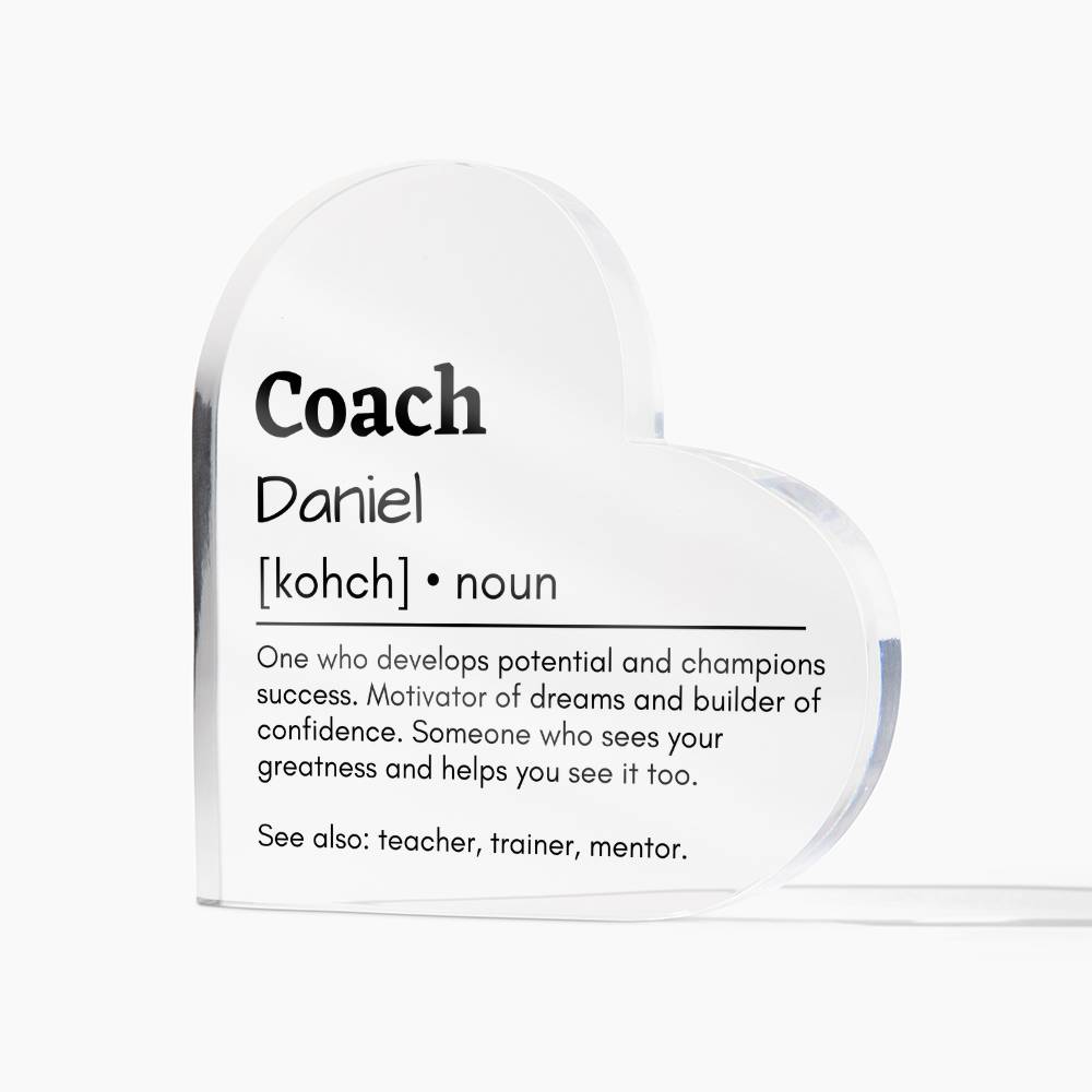 Personalized Coach Printed Heart Shaped Acrylic Plaque