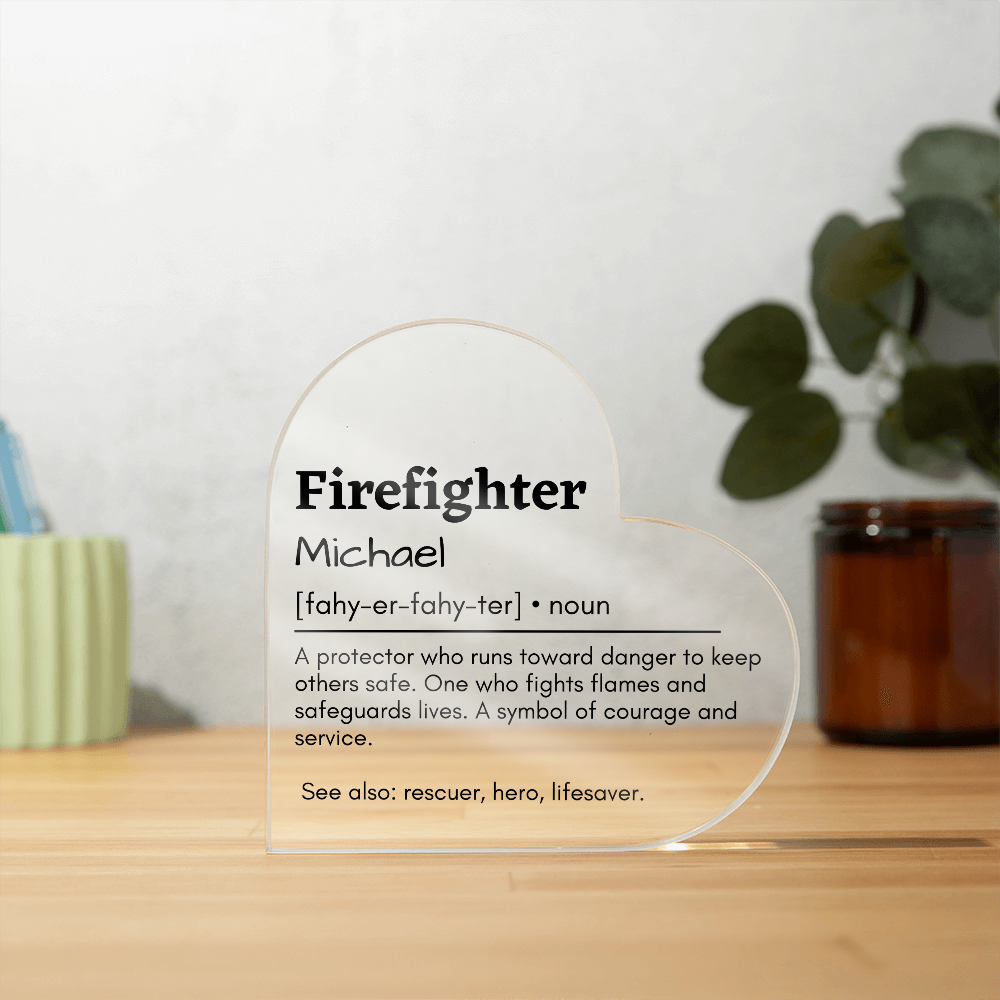 Personalized Firefighter Printed Heart Shaped Acrylic Plaque