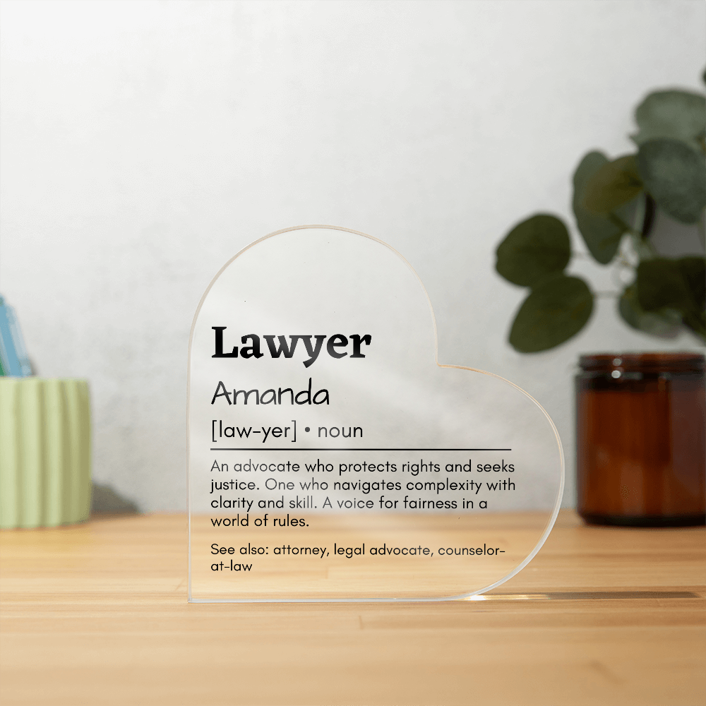 Personalized Lawyer Printed Heart Shaped Acrylic Plaque