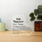 Personalized art teacher heart-shaped acrylic plaque