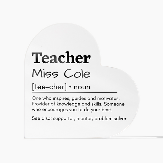 Personalized Teacher Printed Heart Shaped Acrylic Plaque