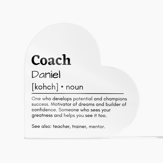 Personalized Coach Printed Heart Shaped Acrylic Plaque