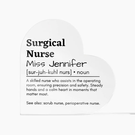 Personalized Surgical Nurse Printed Heart Shaped Acrylic Plaque