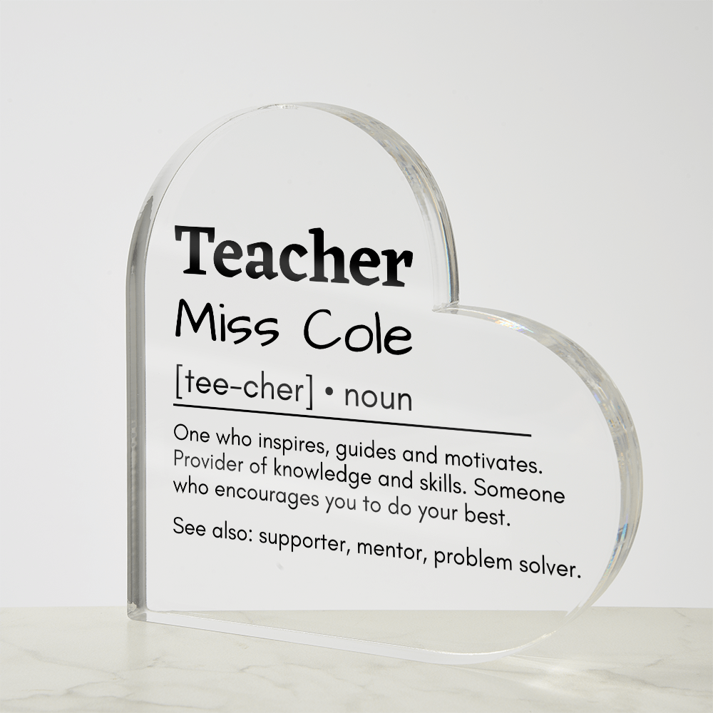 Personalized Teacher Printed Heart Shaped Acrylic Plaque