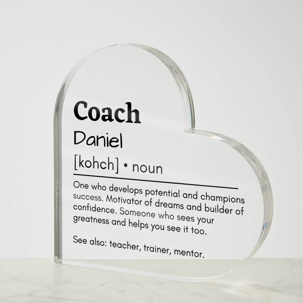 Personalized Coach Printed Heart Shaped Acrylic Plaque