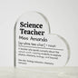 Personalized science teacher heart-shaped acrylic plaque