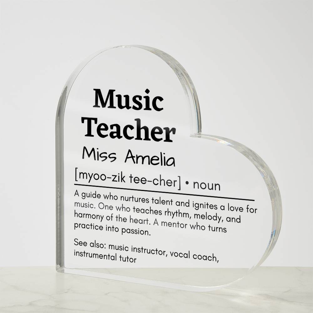 Personalized Music Teacher Printed Heart Shaped Acrylic Plaque