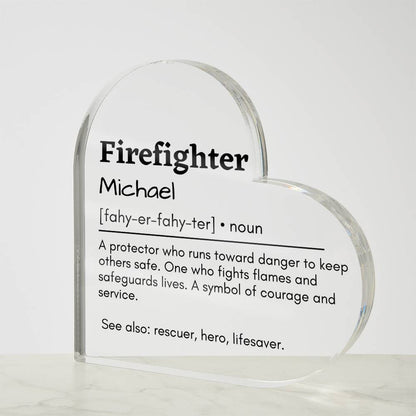 Personalized Firefighter Printed Heart Shaped Acrylic Plaque