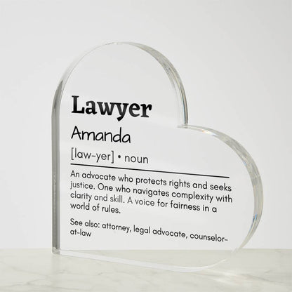 Personalized Lawyer Printed Heart Shaped Acrylic Plaque