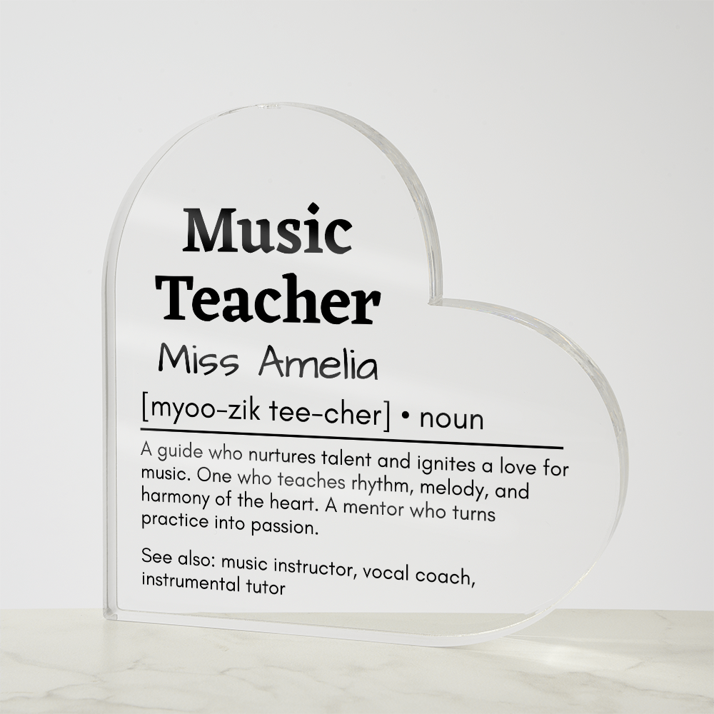 Personalized Music Teacher Printed Heart Shaped Acrylic Plaque