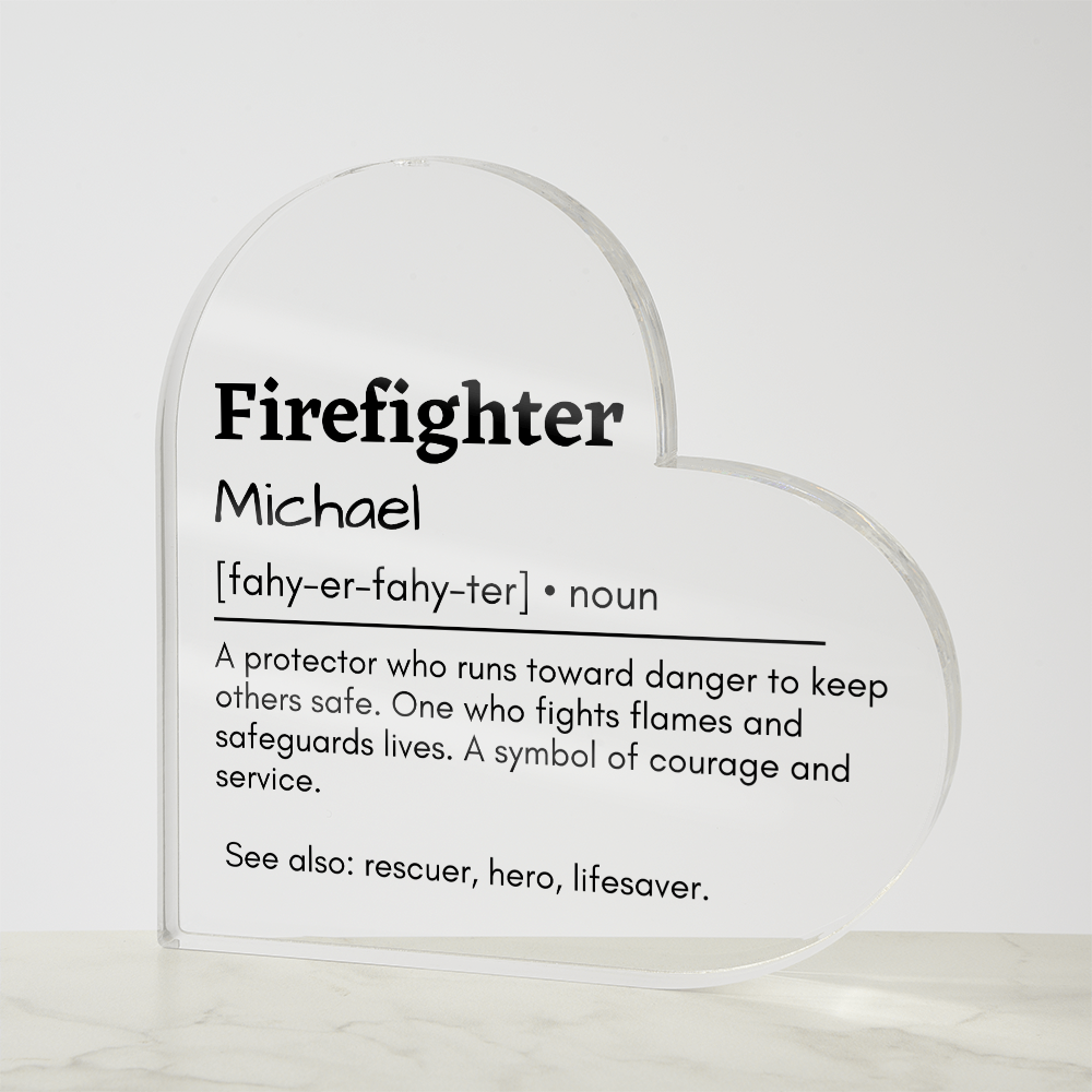 Personalized Firefighter Printed Heart Shaped Acrylic Plaque