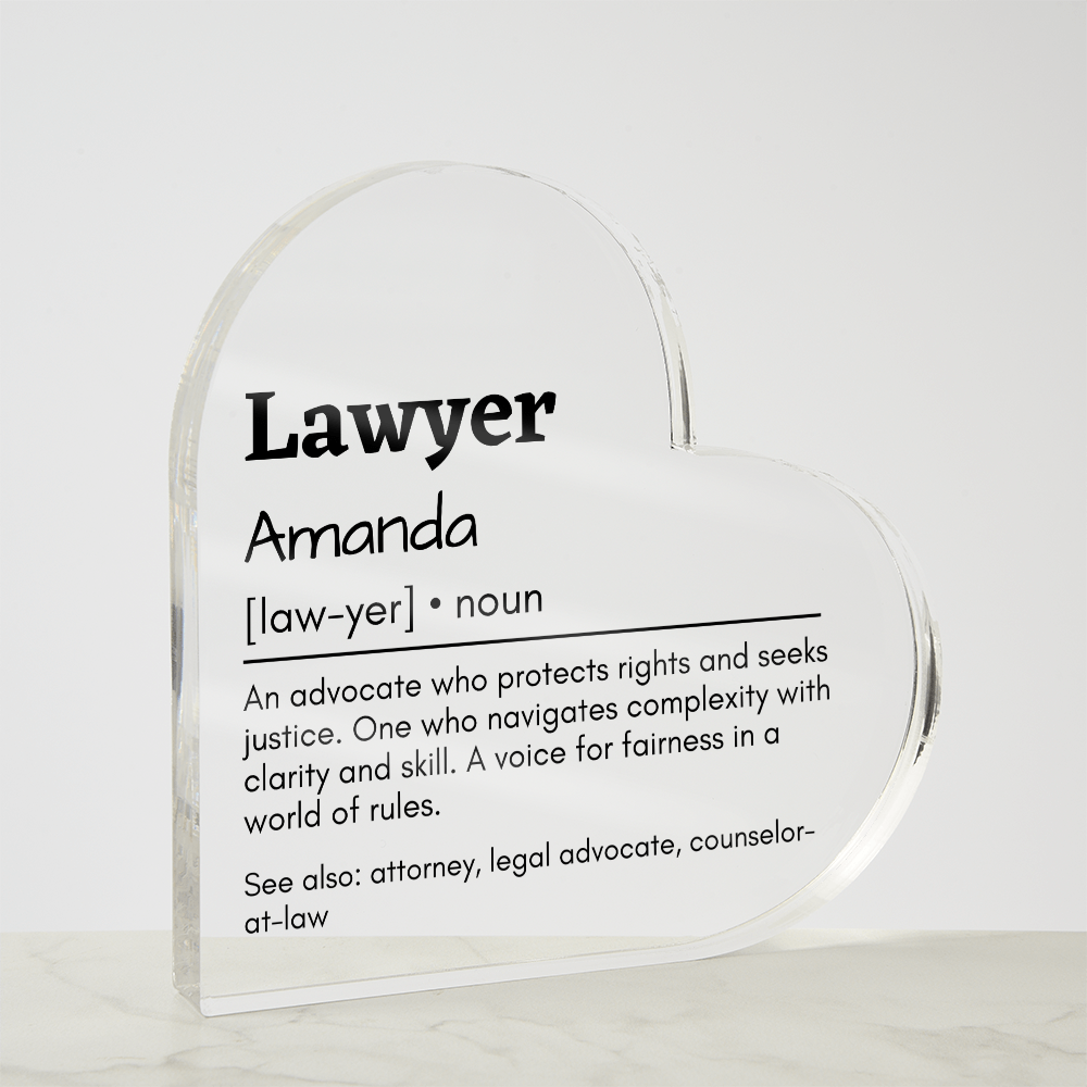 Personalized Lawyer Printed Heart Shaped Acrylic Plaque