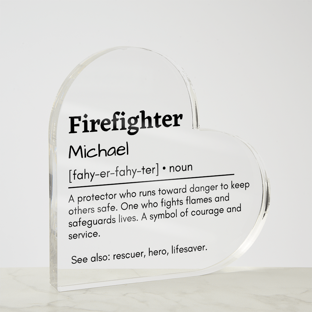 Personalized Firefighter Printed Heart Shaped Acrylic Plaque