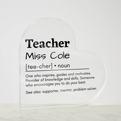 Personalized Teacher Printed Heart Shaped Acrylic Plaque