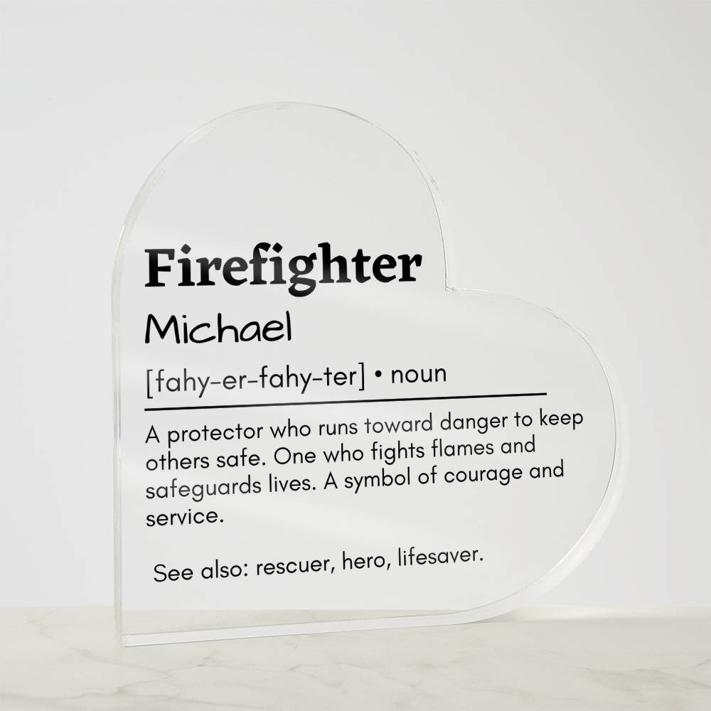 Personalized Firefighter Printed Heart Shaped Acrylic Plaque
